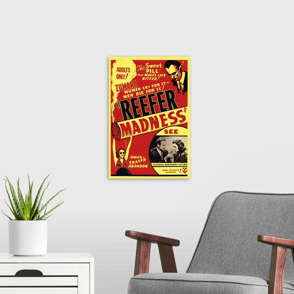 A modern room featuring Reefer Madness Red