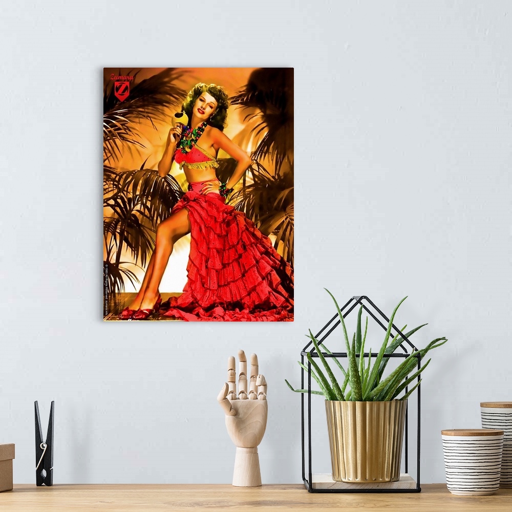 A bohemian room featuring Rita Hayworth Red Island Dress