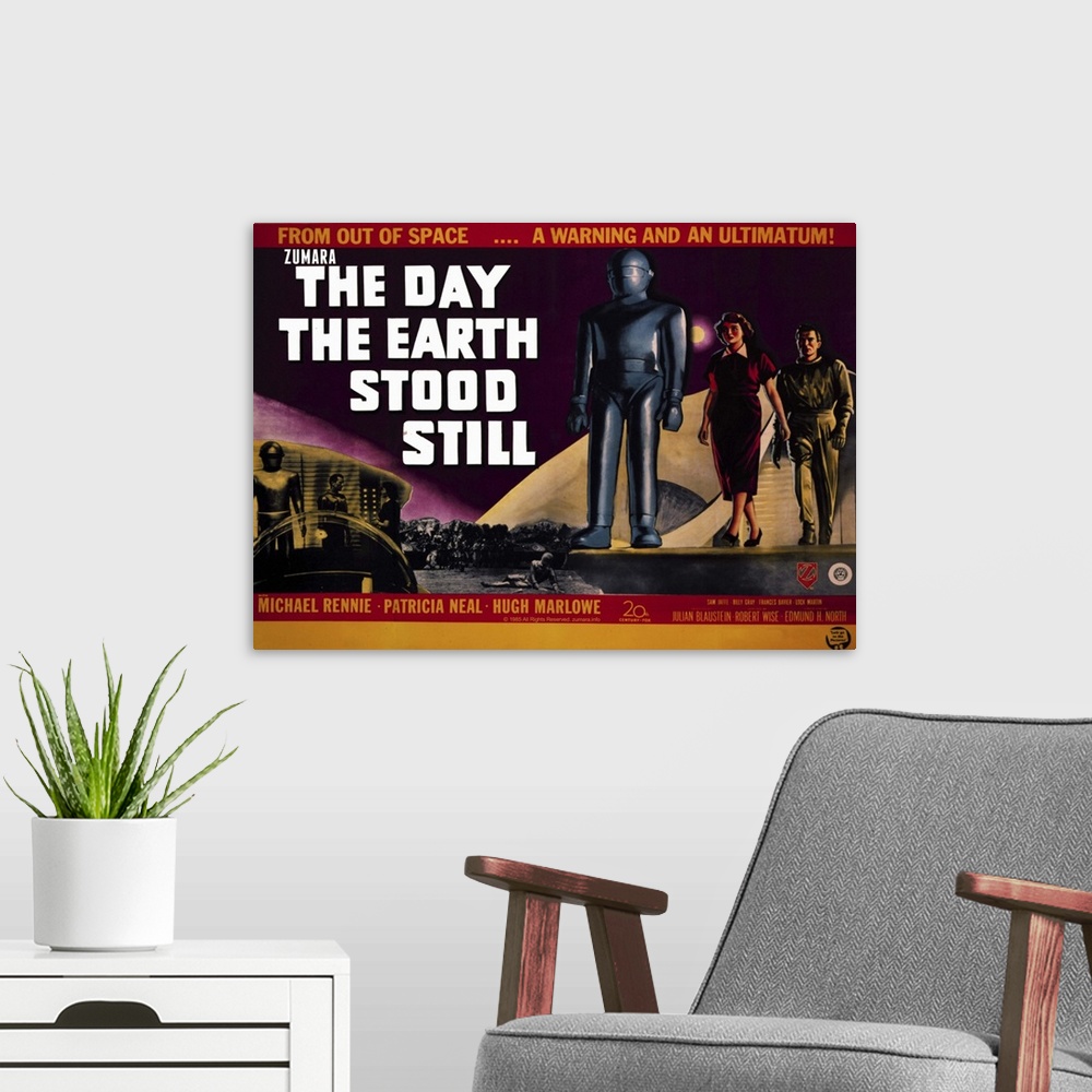 A modern room featuring The Day The Earth Stood Still 2 Sci Fi Movie Poster