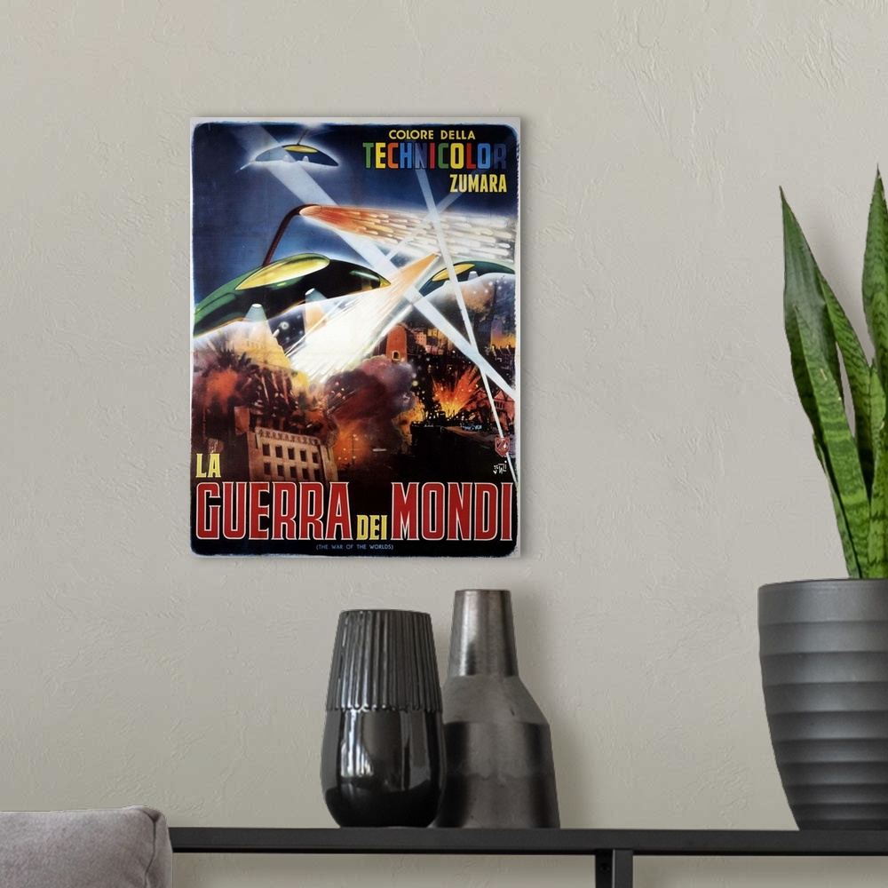A modern room featuring War of The World Foreign Sci Fi Movie Poster