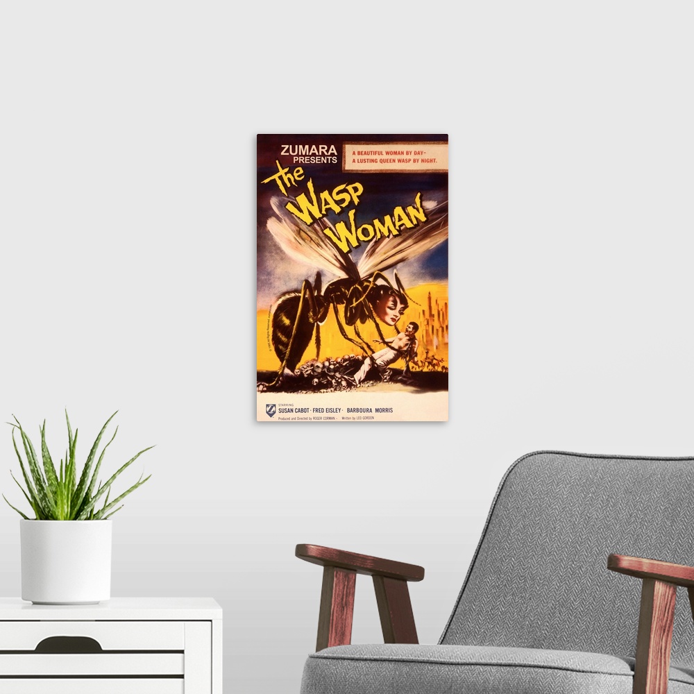A modern room featuring Wasp Woman Sci Fi Movie Poster