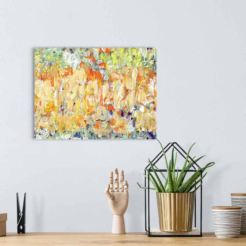 A bohemian room featuring Abstract Desert Garden Bloom painting by RD Riccoboni.