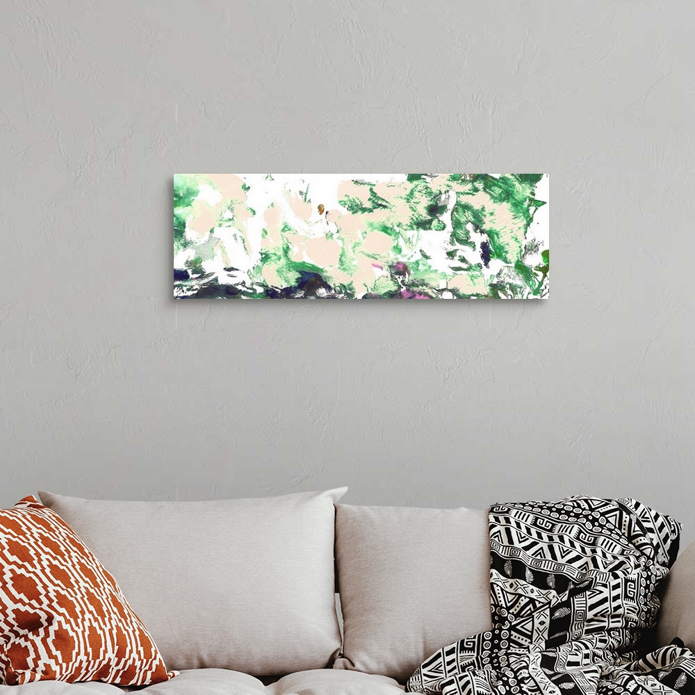A bohemian room featuring Abstract Green and Pink Garden Panorama by RD Riccoboni.