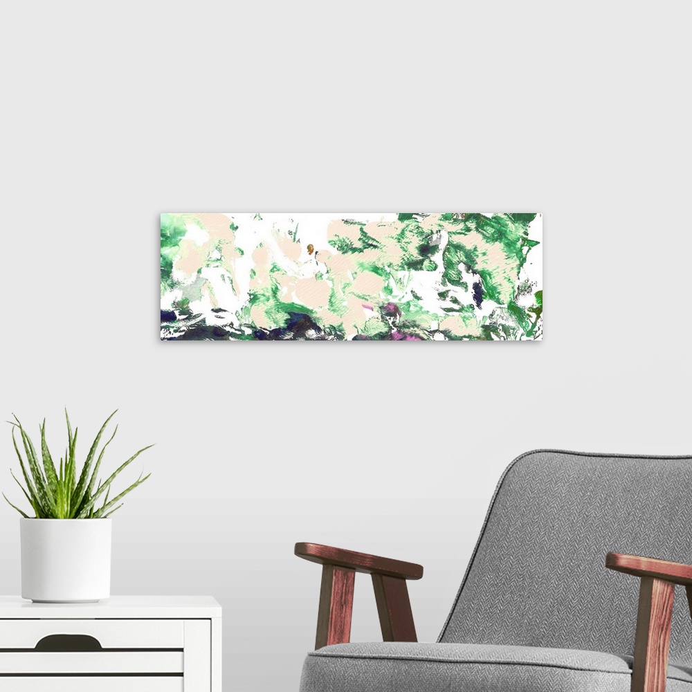 A modern room featuring Abstract Green and Pink Garden Panorama by RD Riccoboni.