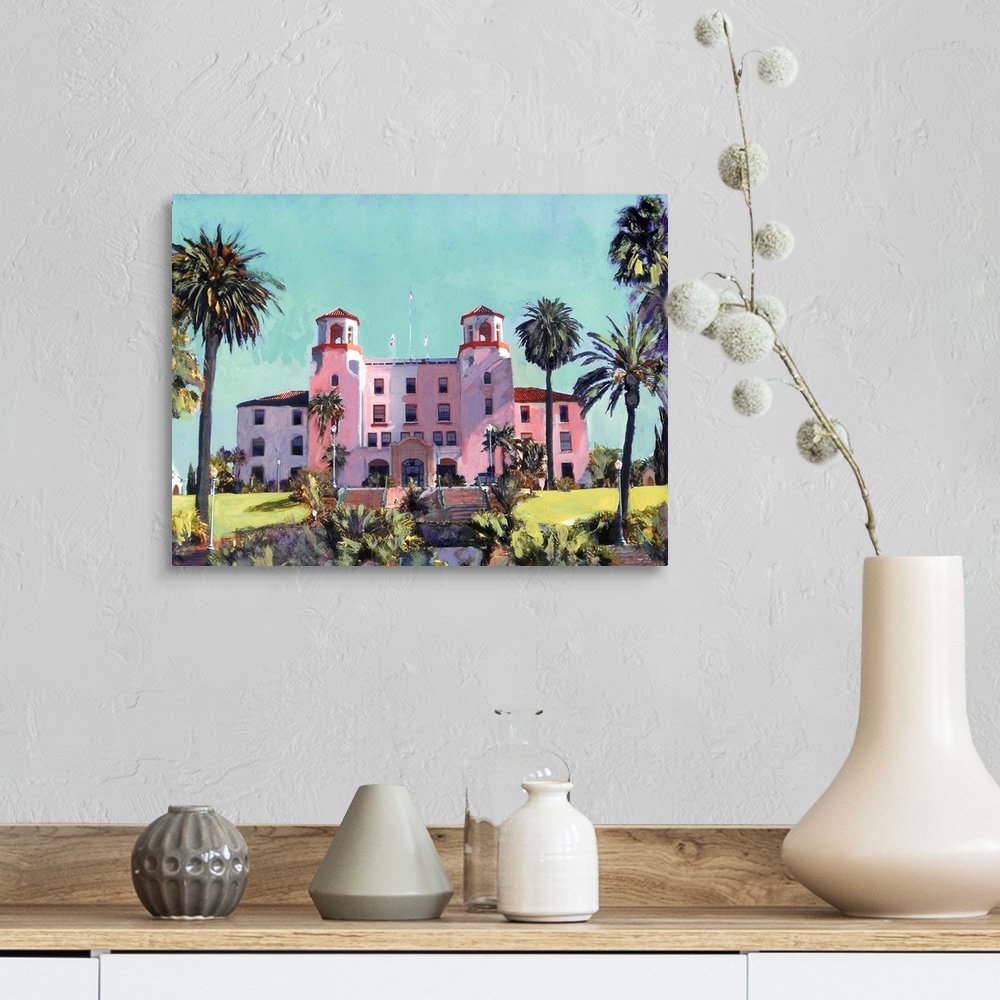 A farmhouse room featuring Painting of the Administration Building in Balboa Park, San Diego. Originally part of The Naval H...
