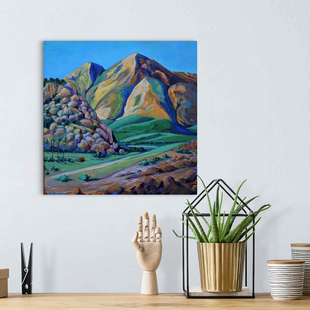A bohemian room featuring Afternoon Delight by RD Riccoboni, San Diego California Mountains and valley. Boulders rocks clif...