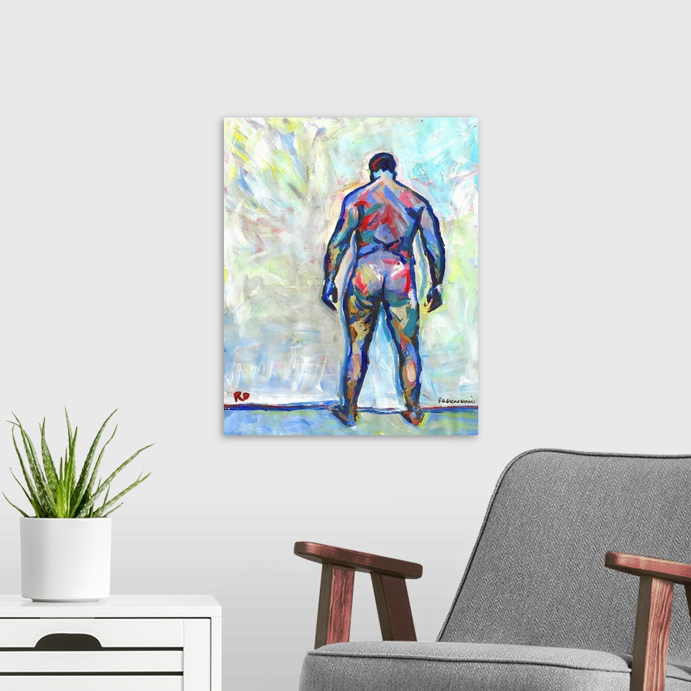 A modern room featuring Against The Wall male nude painting picture by RD Riccoboni.