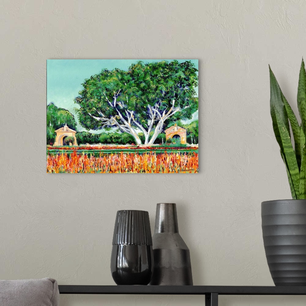 A modern room featuring Painting of the Alcazar Garden in beautiful Balboa Park San Diego.