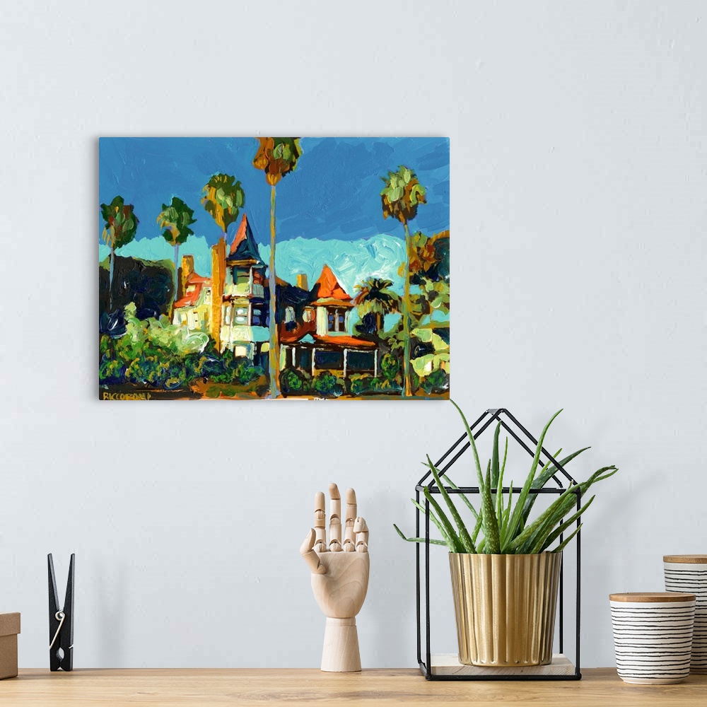 A bohemian room featuring Coastal mansion known as the Baby Del on Coronado in an abstract Impressionist Style painting by ...