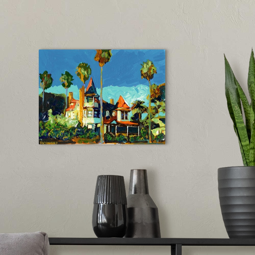 A modern room featuring Coastal mansion known as the Baby Del on Coronado in an abstract Impressionist Style painting by ...