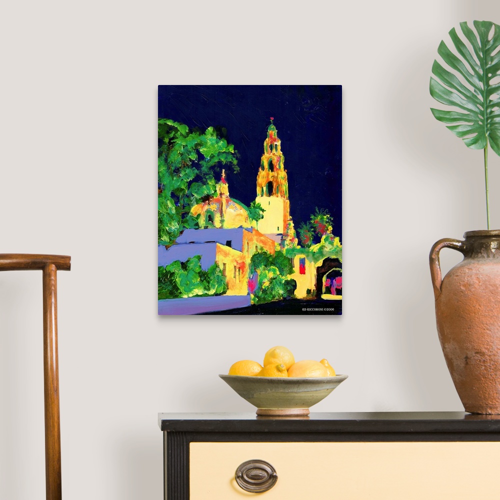 A traditional room featuring Decorate your wall with Balboa Park at Night by RD Riccoboni. The California Building and tower i...