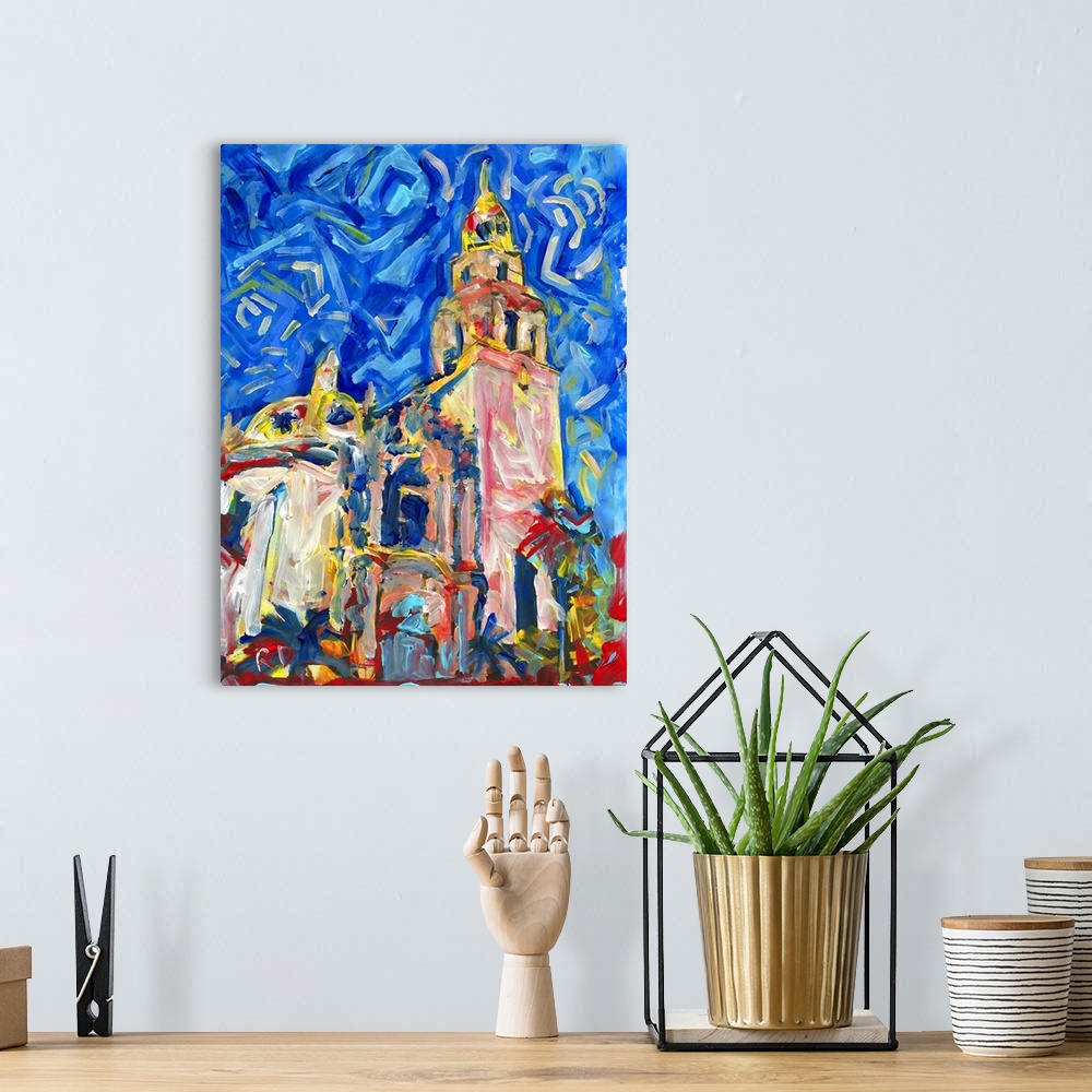 A bohemian room featuring Balboa Park, San Diego, California Tower, painting by RD Riccoboni, Contemporary art with broad b...