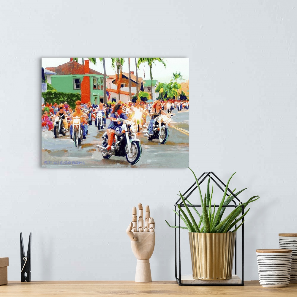 A bohemian room featuring Women and action as the Dykes on Bikes are captured in bold colors at the San Diego California Pr...