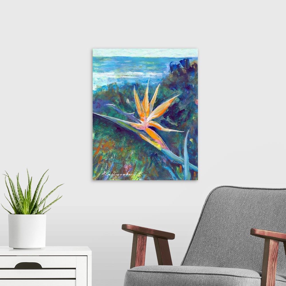 A modern room featuring Bird Of Paradise