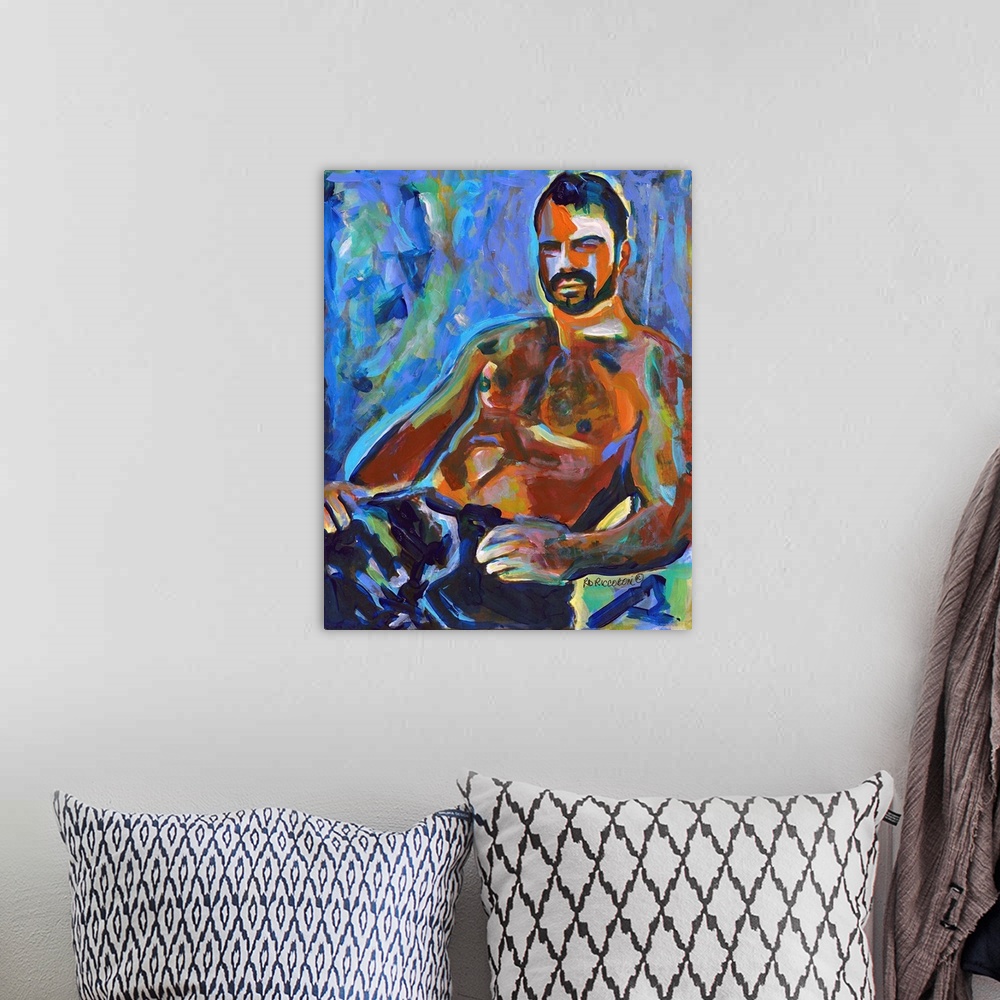 A bohemian room featuring Blue Macho, by RD Riccoboni, Abstract portrait of sexy bare chested man. From the Bear Gallery co...