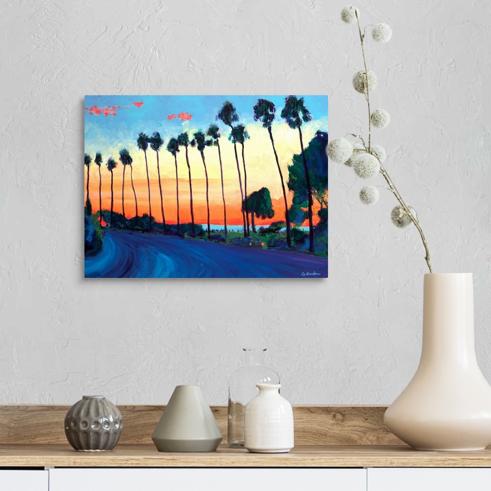A farmhouse room featuring Painting of Coast Boulevard and Scripps Park at Sunset in La Jolla Cove.