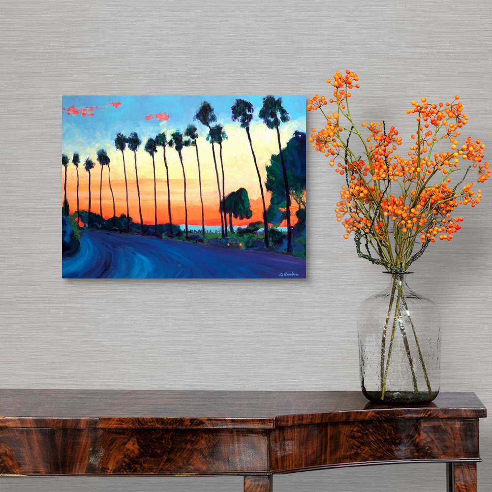 A traditional room featuring Painting of Coast Boulevard and Scripps Park at Sunset in La Jolla Cove.
