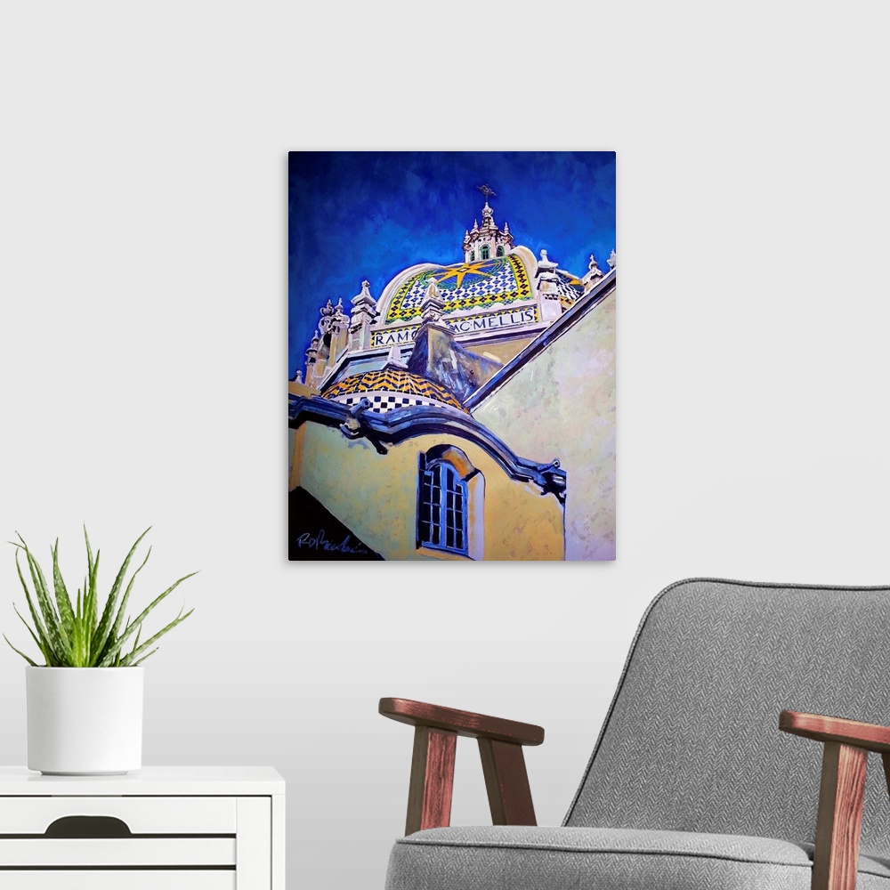 A modern room featuring Cathedral of the Arts, by RD Riccoboni. The ornate tile domes of the California Building Balboa P...