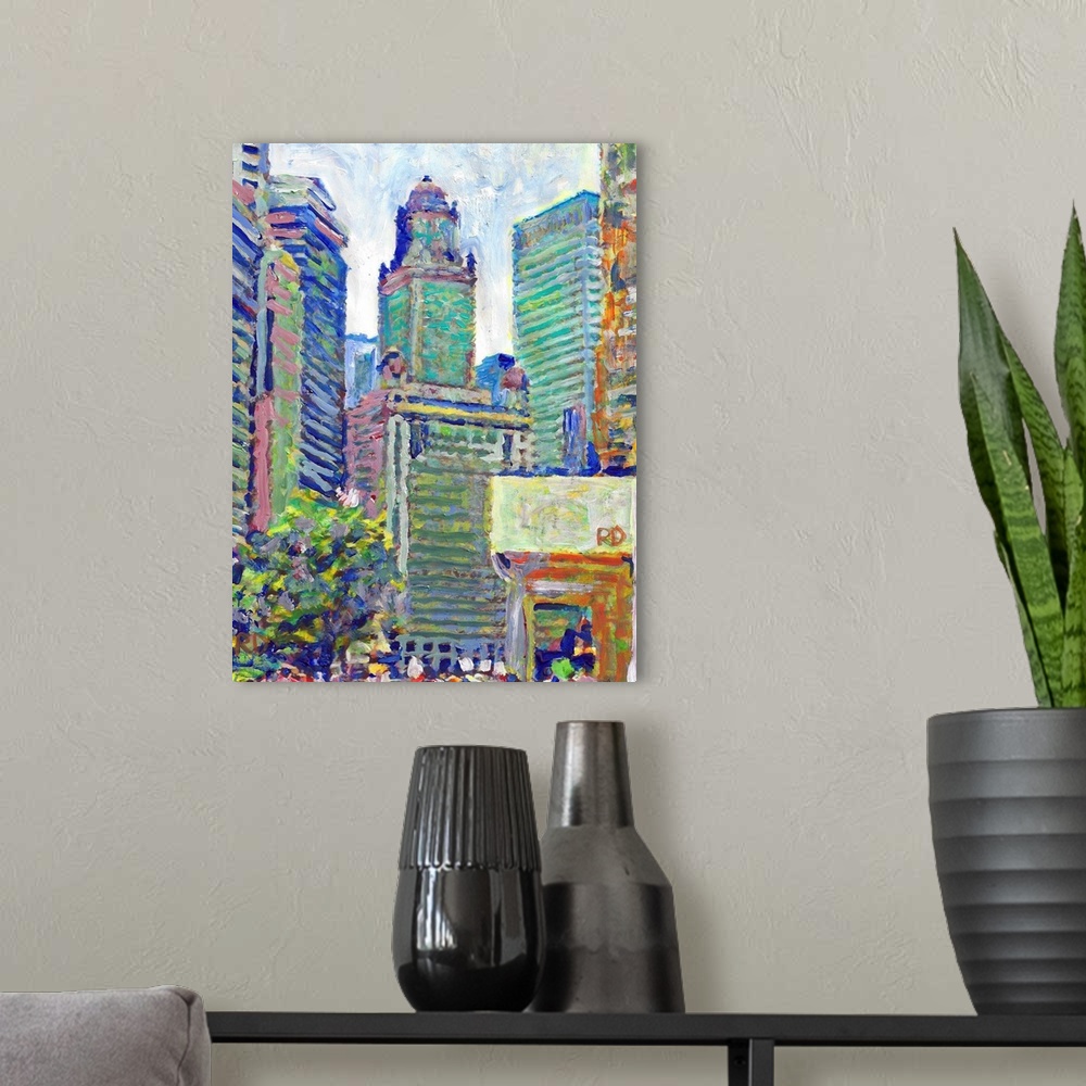 A modern room featuring Chicago Summer by RD Riccoboni, street scene in the windy city