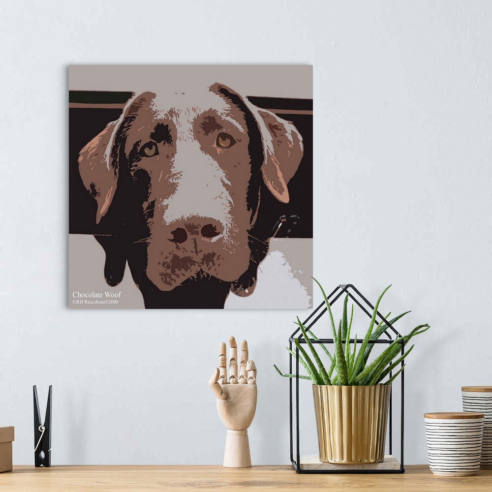 A bohemian room featuring "Chocolate Woof" by Randy RD riccoboni. Portrait of a Chocolate Lab.