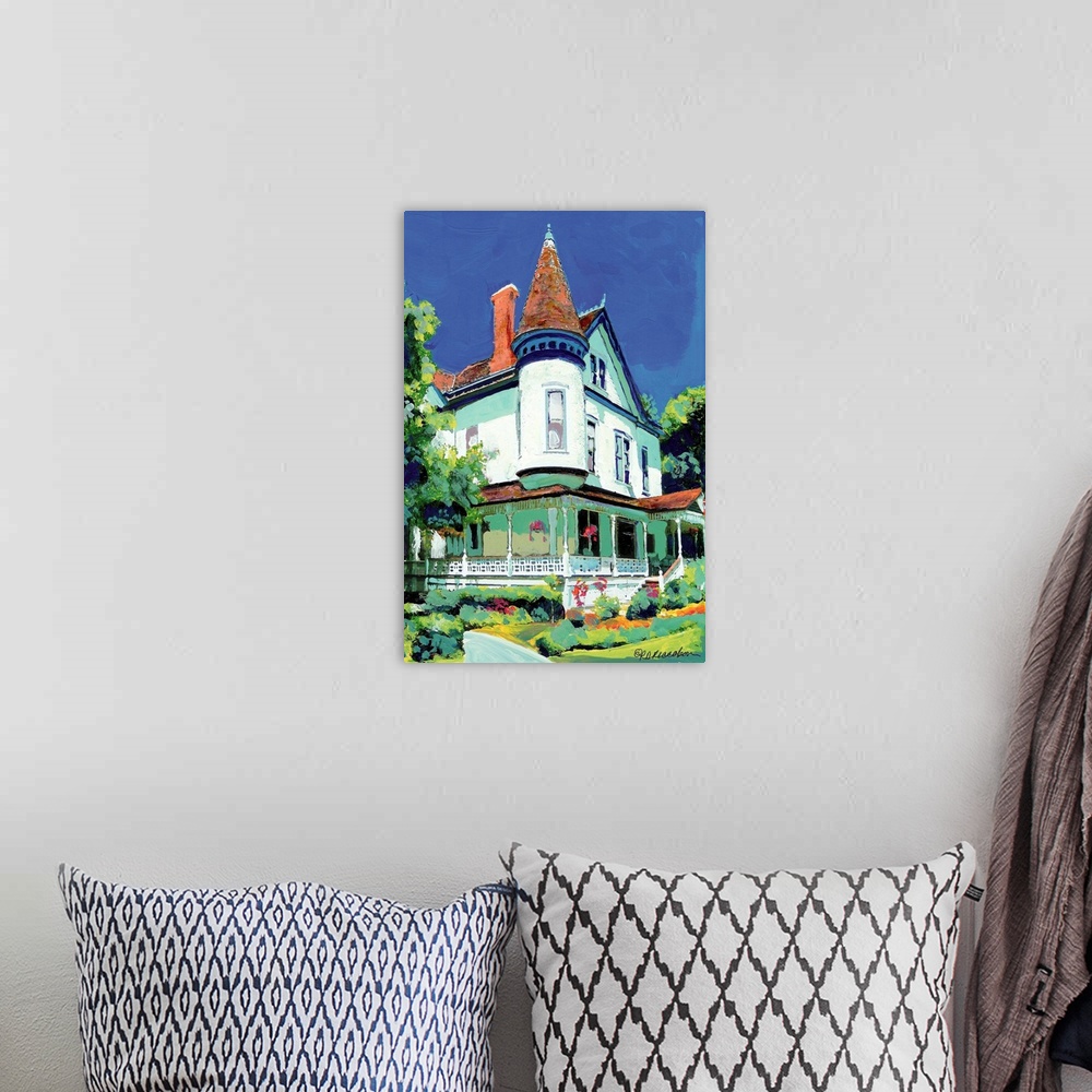 A bohemian room featuring Christian House, San Diego, painting by RD Riccoboni, is a Queen Anne style house. Queen Anne's a...