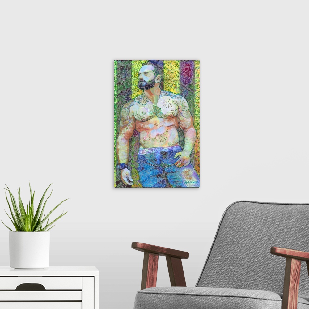 A modern room featuring Sexy Flower Bear man in a Limited Edition, Dogwood In The Bear Garden by RD Riccoboni.Created in ...