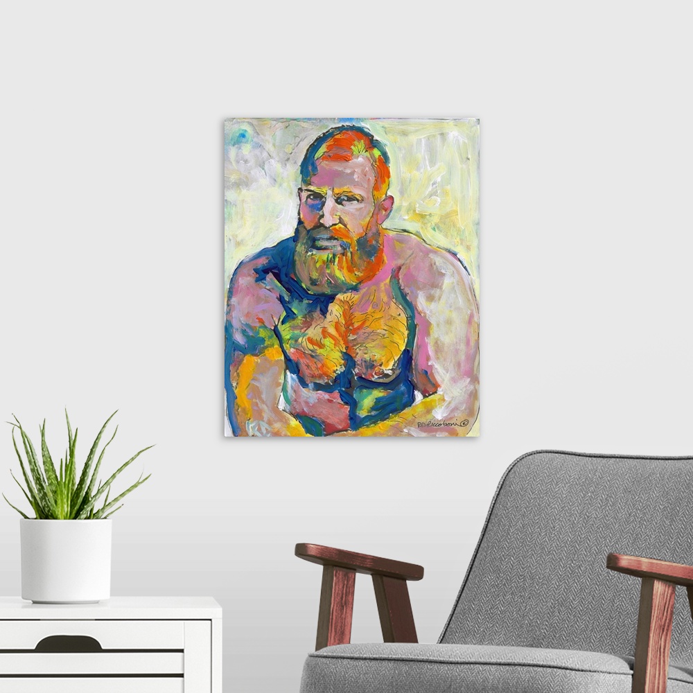 A modern room featuring Fire Island Van Gogh by RD Riccoboni. Sexy muscle Ginger Bear painting of a muscular bearded man ...