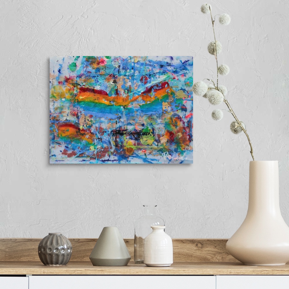 A farmhouse room featuring LGBT Pride Parade in the rain at San Diego, California 2015.  Abstract impressionist style painti...