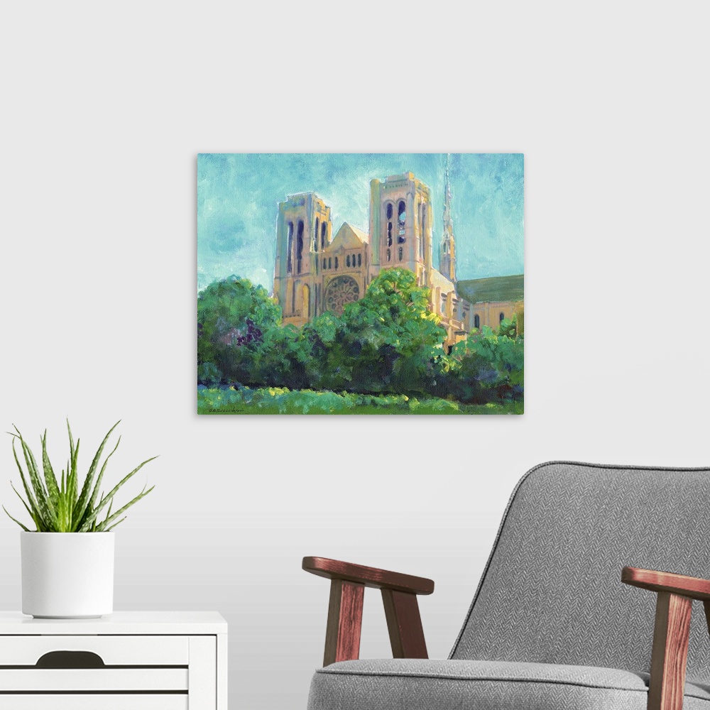 A modern room featuring Grace Cathedral, San Francisco, California, painting by RD Riccoboni. Grace Cathedral is located ...