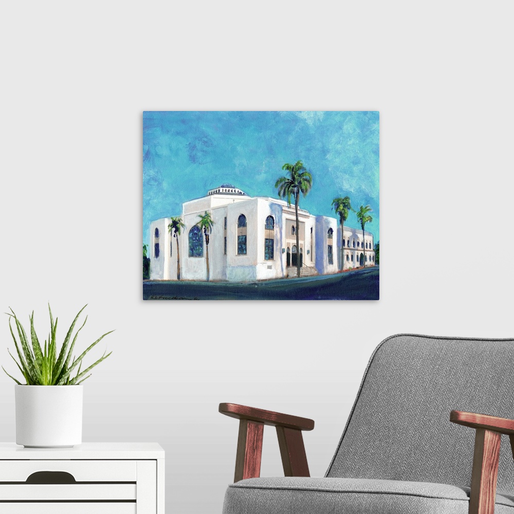 A modern room featuring Historic Ohr Shalom Synagogue at 2512 Third Ave in San Diego, California, Painting by RD Riccobon...