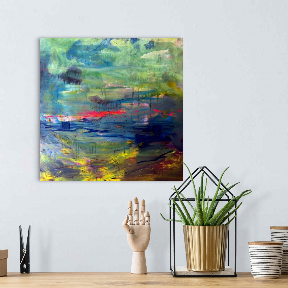 A bohemian room featuring KOI Pond Abstract painting of Balboa Park San Diego by RD Riccoboni. Original from the artist's c...