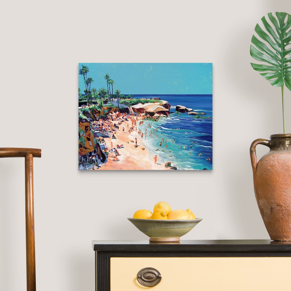 A traditional room featuring Painting of swimmers, surfers, snorkeling, and sun bathing at the world famous park and beach in ...