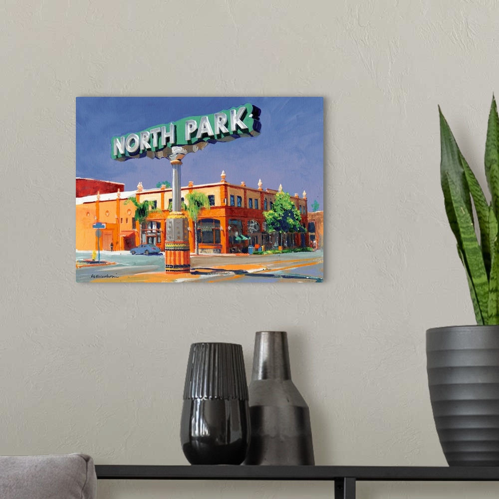 A modern room featuring Painting of one of the many famous San Diego California neighborhood signs around the city - Nort...