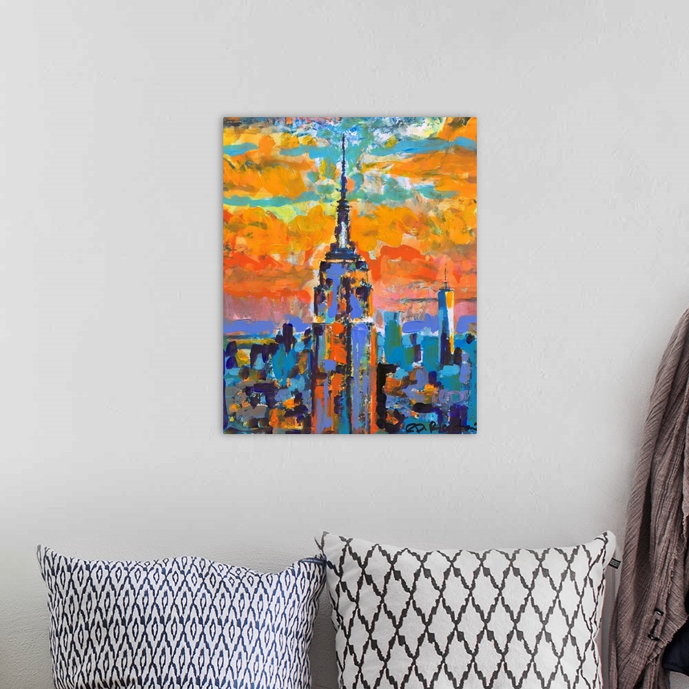 A bohemian room featuring NYC Midtown Sunset