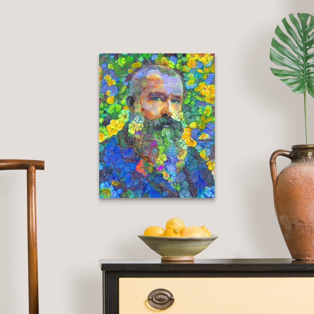 A traditional room featuring Papa Bear, Ode to Claude Monet in The Flower Garden, by RD Riccoboni. Flower Bear painting by Ric...