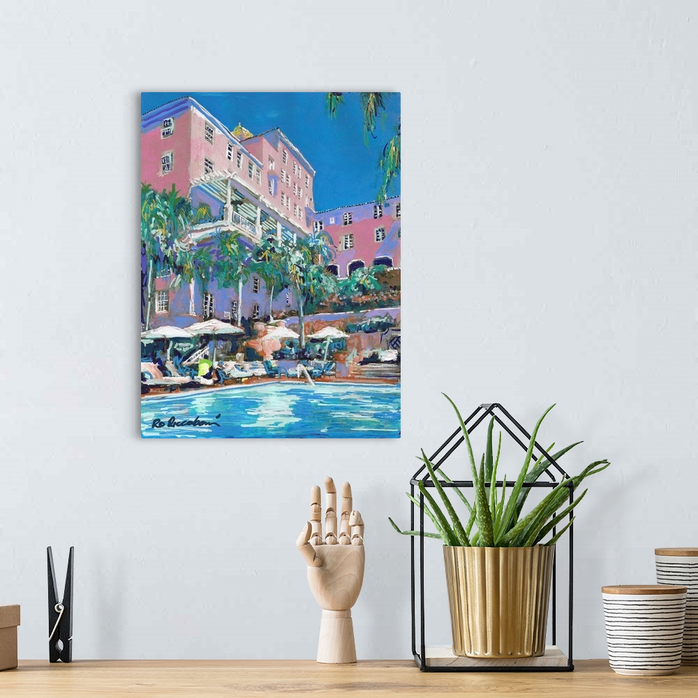 A bohemian room featuring Painting of the poolside at La Valencia, La Jolla Village, San Diego - California's iconic histor...
