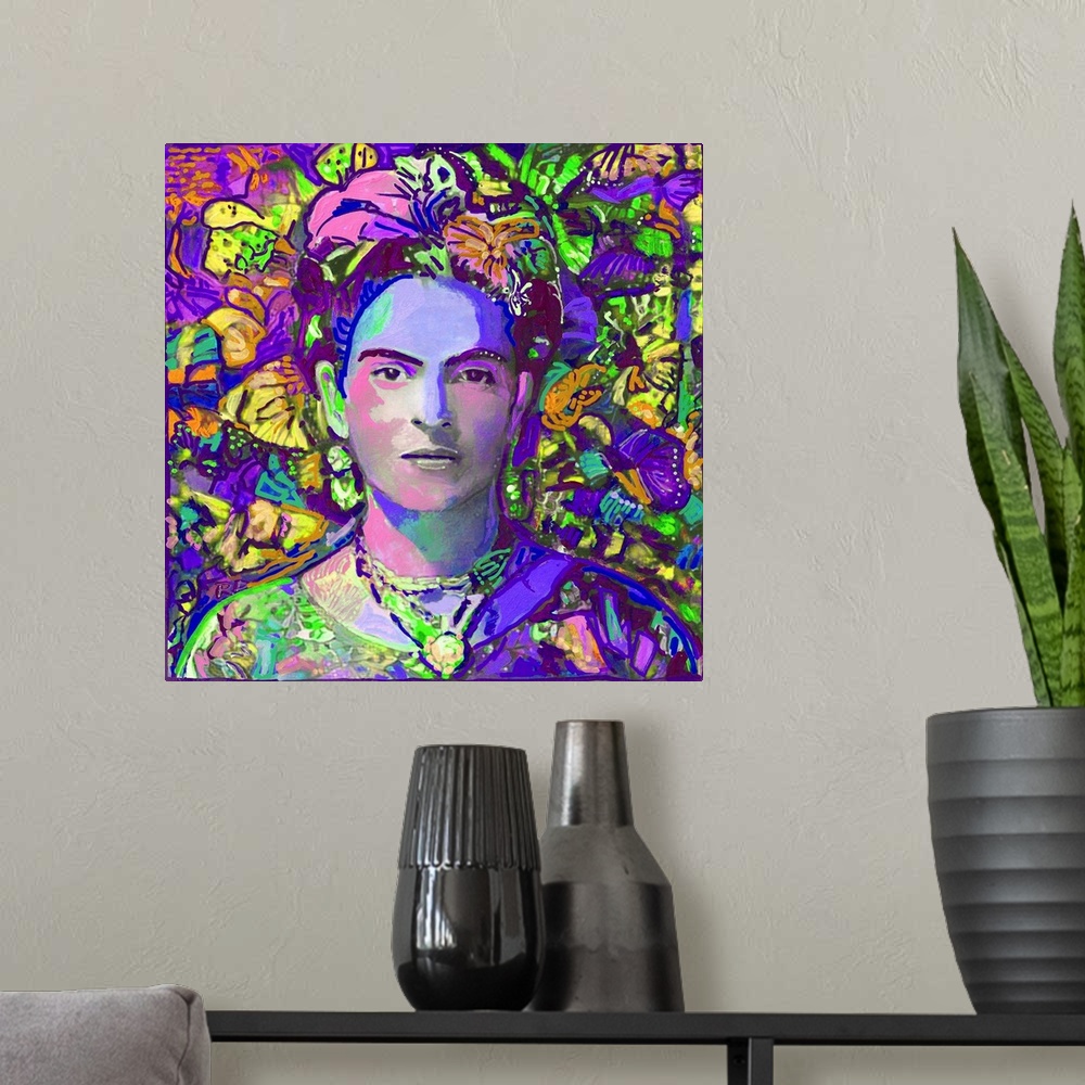 A modern room featuring Purple Frida in the butterflies by RD Riccoboni