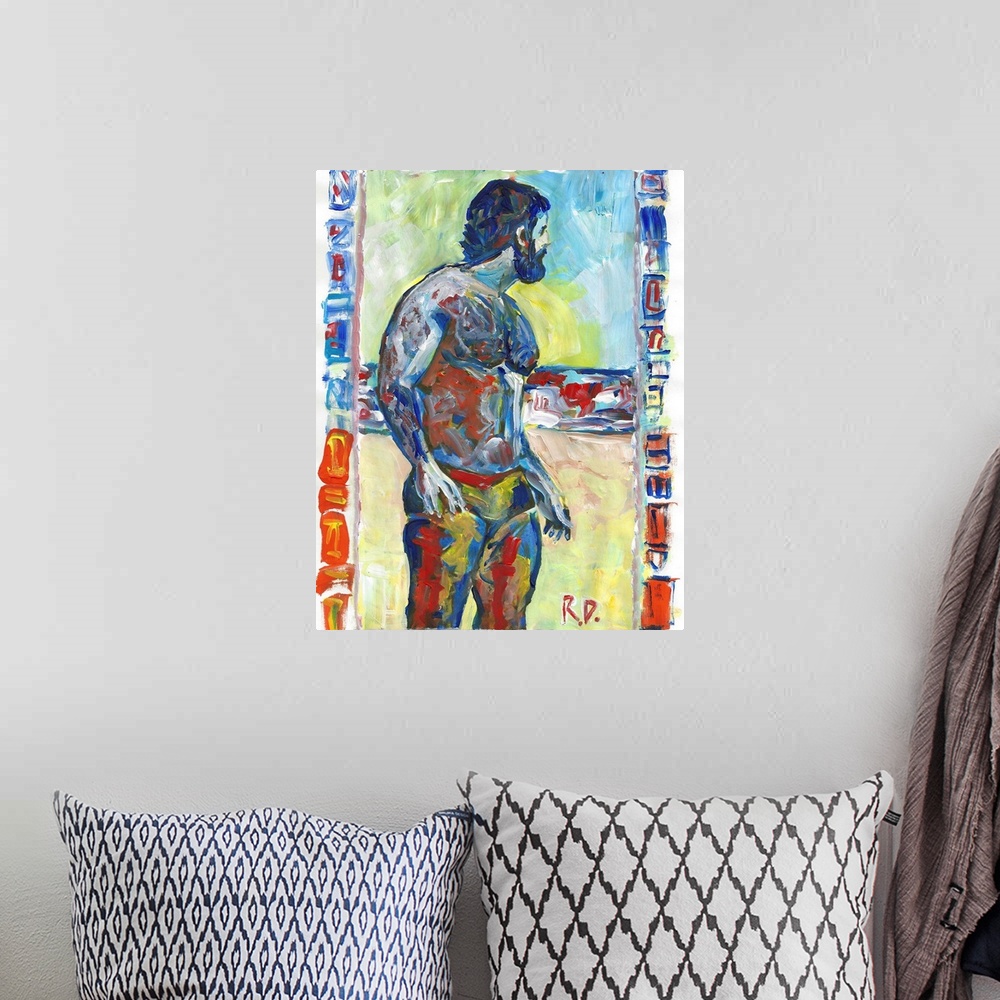 A bohemian room featuring Red White and Blue man at the beach by RD Riccoboni.