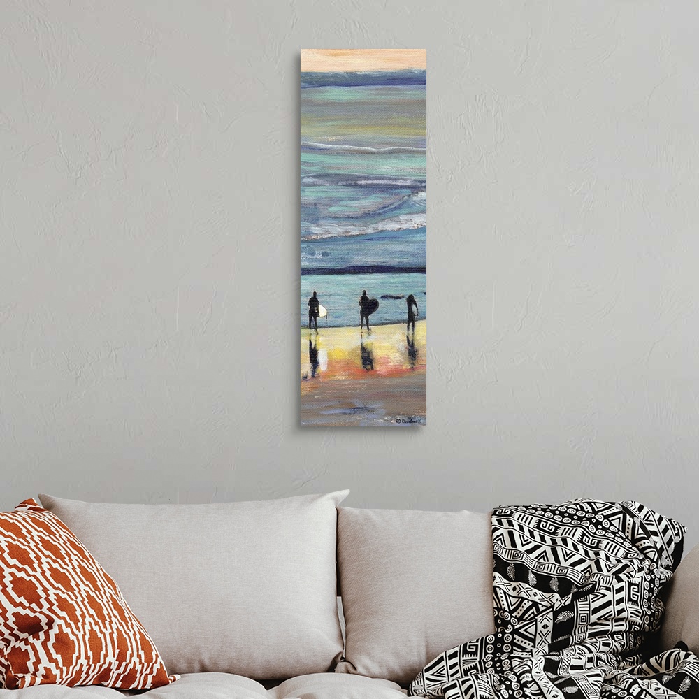 A bohemian room featuring Surfers At Sunset painting by RD Riccoboni, one of America's favorite artists. Different hues of ...