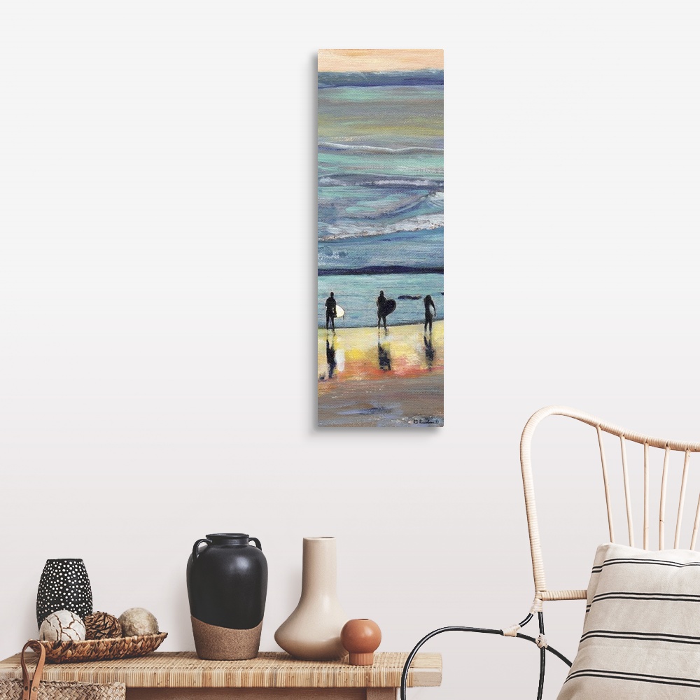 A farmhouse room featuring Surfers At Sunset painting by RD Riccoboni, one of America's favorite artists. Different hues of ...