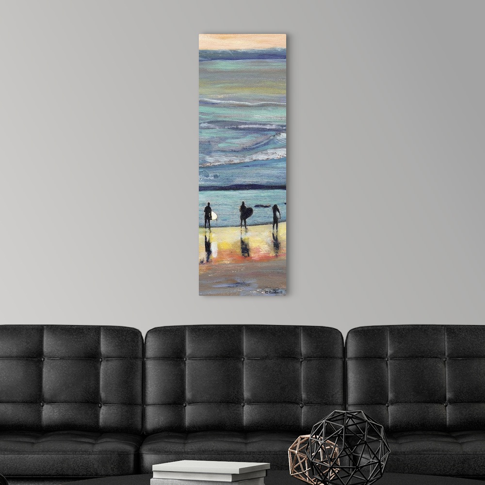 A modern room featuring Surfers At Sunset painting by RD Riccoboni, one of America's favorite artists. Different hues of ...