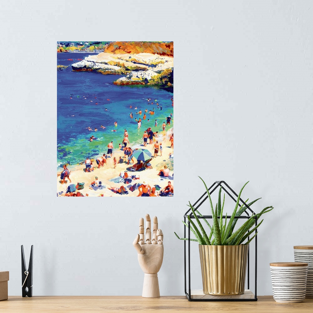 A bohemian room featuring Painting of The Cove, La Jolla, in sunny San Diego, California. Bright and vibrant colors capture...