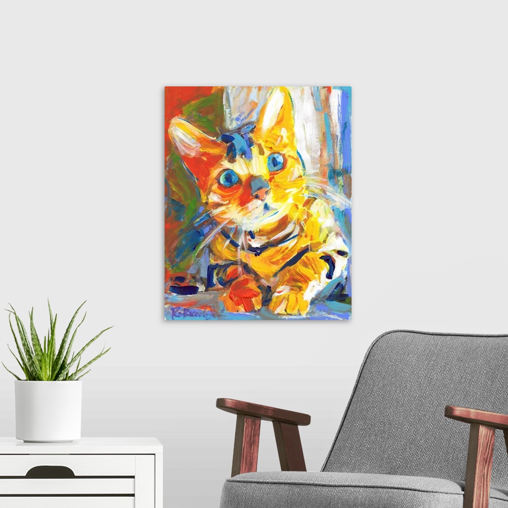 A modern room featuring Tiger Cat