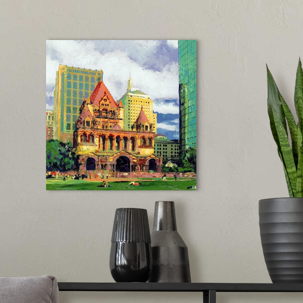 A modern room featuring Copley Square and Trinity Church Boston, Massachusetts by RD Riccoboni. This painting of the hist...