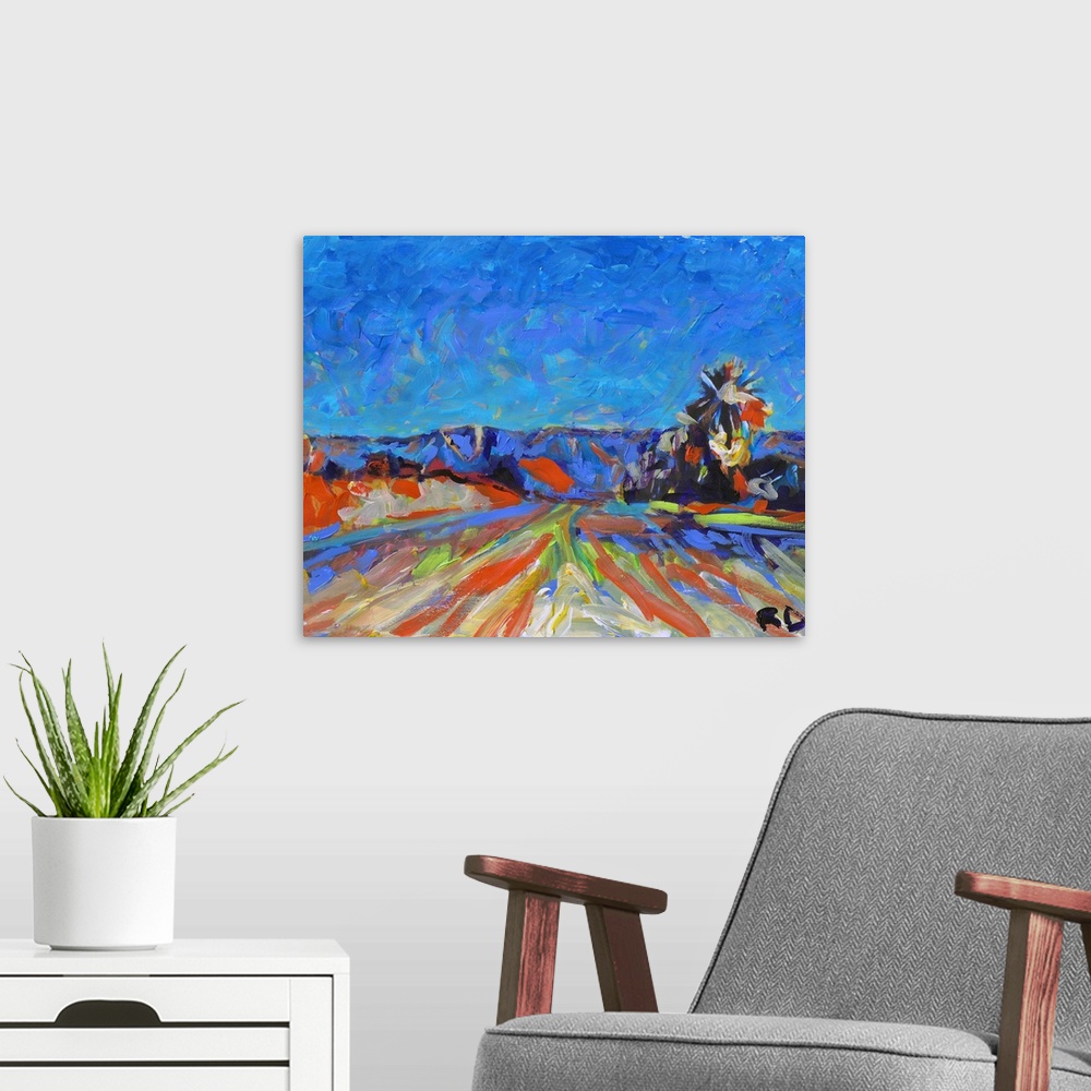 A modern room featuring This painting by RD Riccoboni is Valley Center California and Palomar Mountain in San Diego Count...