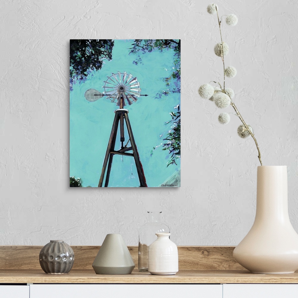 A farmhouse room featuring Contemporary painting of a windmill in Old Town San Diego.