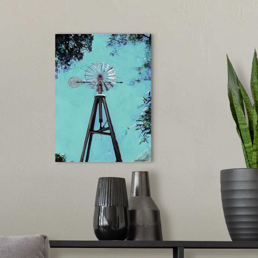 A modern room featuring Contemporary painting of a windmill in Old Town San Diego.