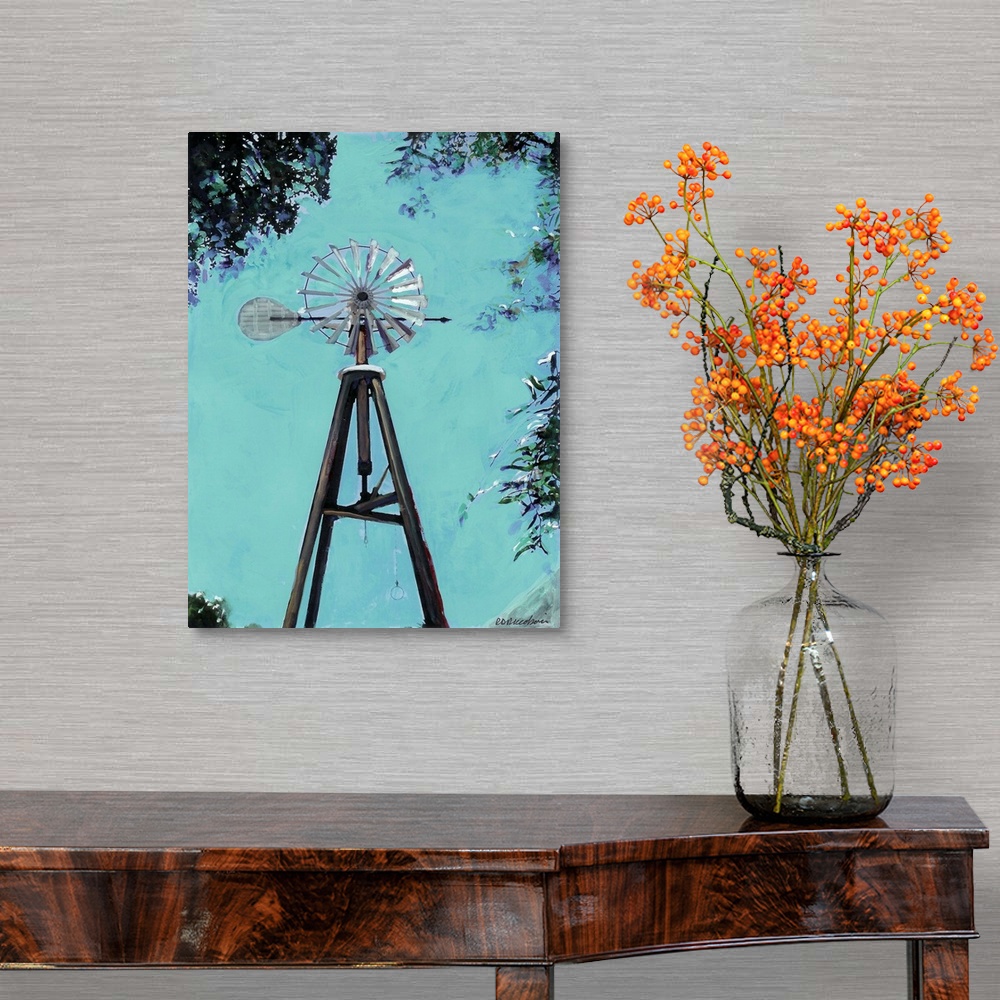 A traditional room featuring Contemporary painting of a windmill in Old Town San Diego.