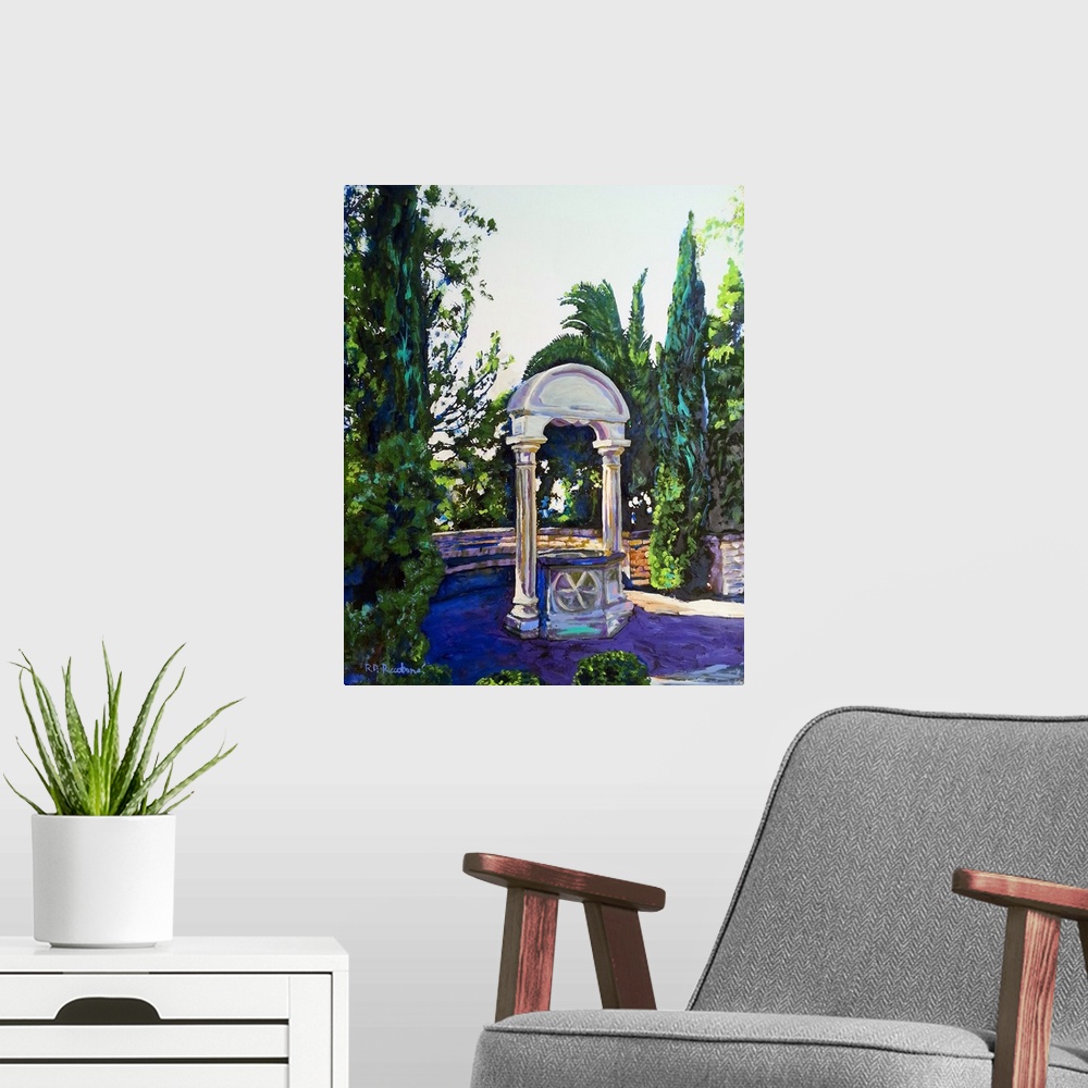 A modern room featuring Wishing Well, by RD Riccoboni, Acrylic painting.  The Casa del Rey Moro garden Wishing Well (Hous...