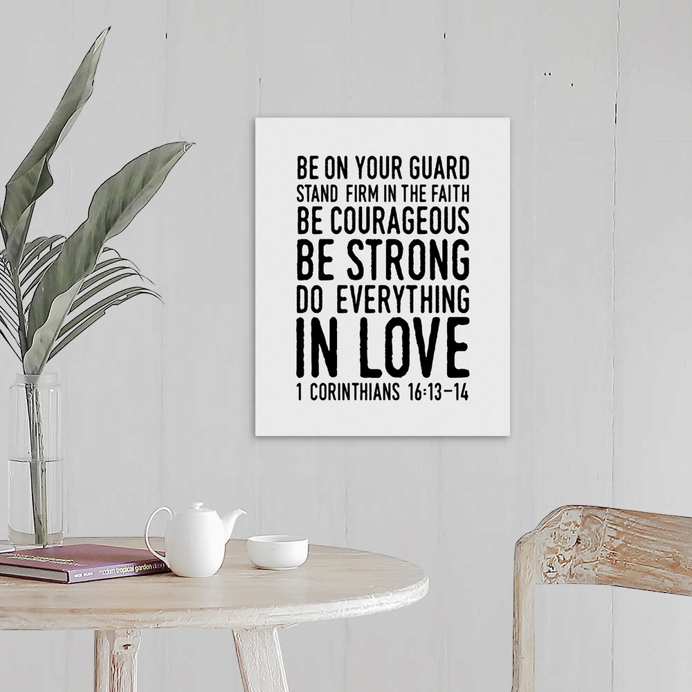 A farmhouse room featuring Handlettered Bible verse reading Do everything in Love.